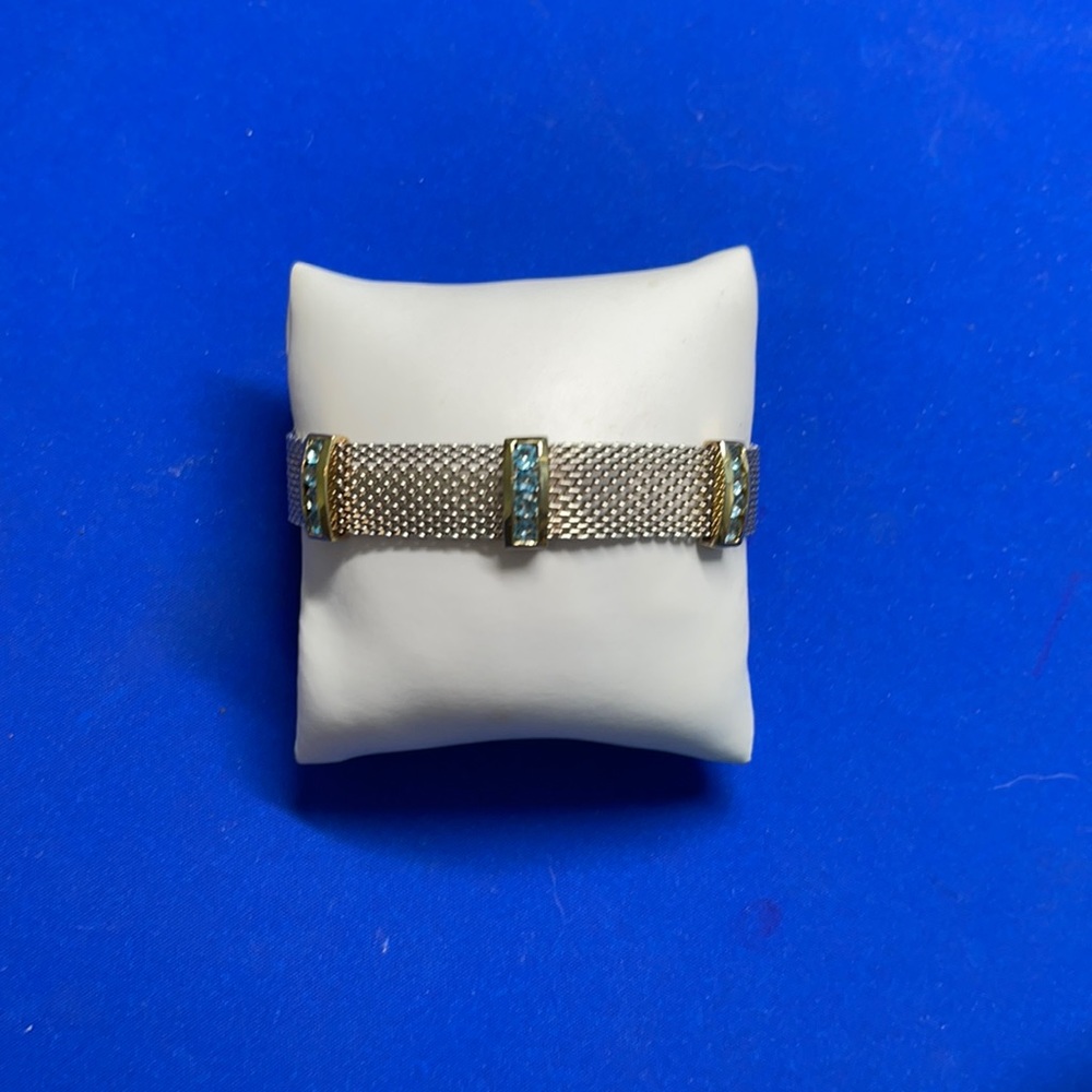 925 Silver Thailand Blue Real Topaz Mesh Bracelet